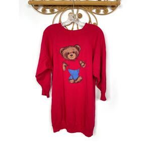 Vintage Women's Teddy Bear Red Sweatshirt tunic dress pullover M